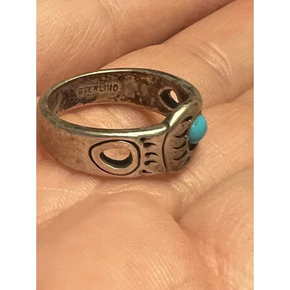 Sterling Silver Bear Paw Ring Turquoise Southwest Native‎ Style Size 8 Marked